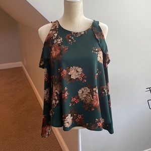 Forest Green Floral Cold Shoulder Long Sleeve Top